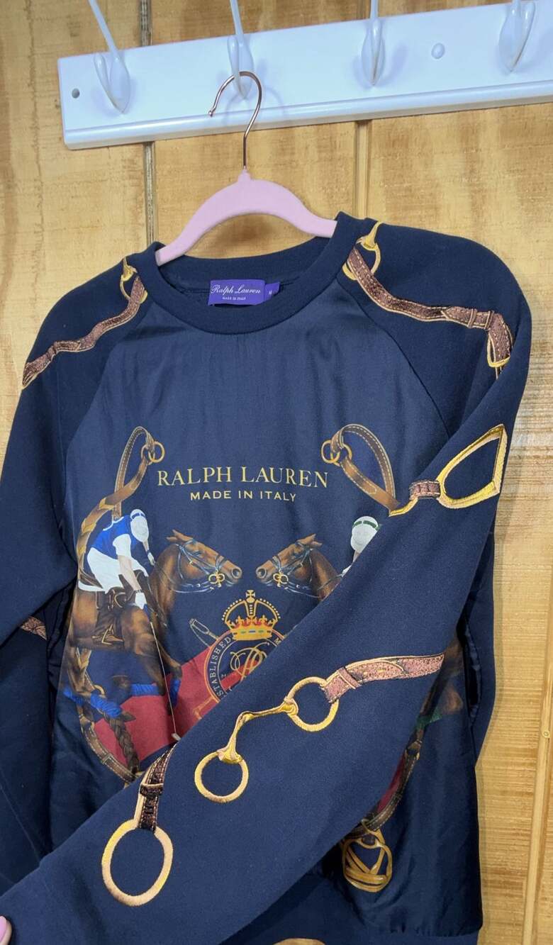 RARE Ralph Lauren Purple Label Made in Italy Equestrian Silk Sweatshirt Medium - Picture 4 of 6